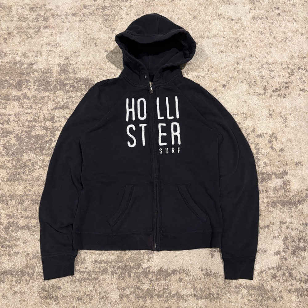 Y2K Embroidered Hollister Surf Black And White Women’s Zip-Up Hoodie